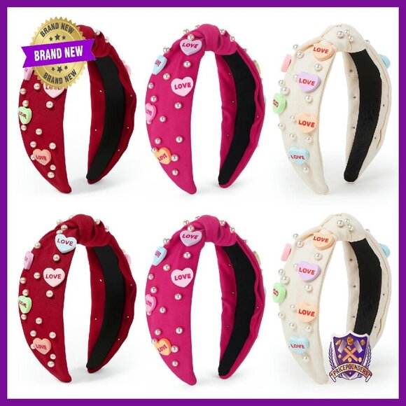 6 Piece Valentine Headband Set Knotted Design Pearl Accents Hair Accessories main image 4